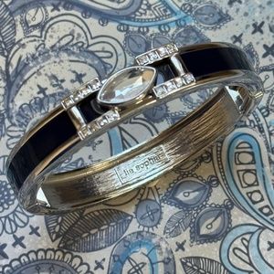 LIA SOPHIA Stretch Bracelet "First Class" Navy Enamel Crystals Oval Silver